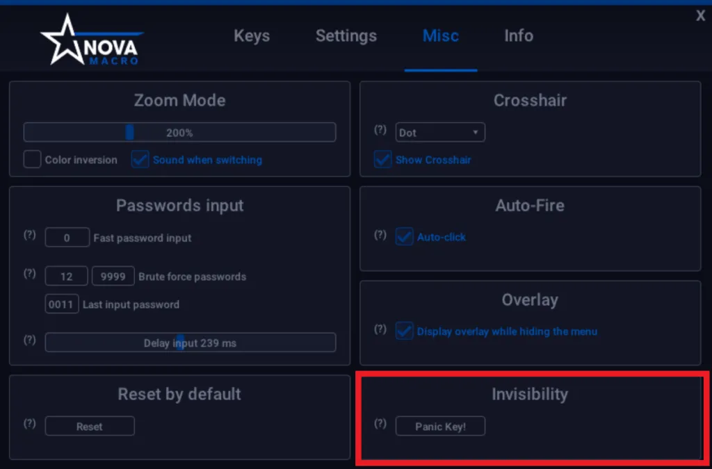 لقطة شاشة: تبويب Misc، زر Panic key (3en-1024x675.png)